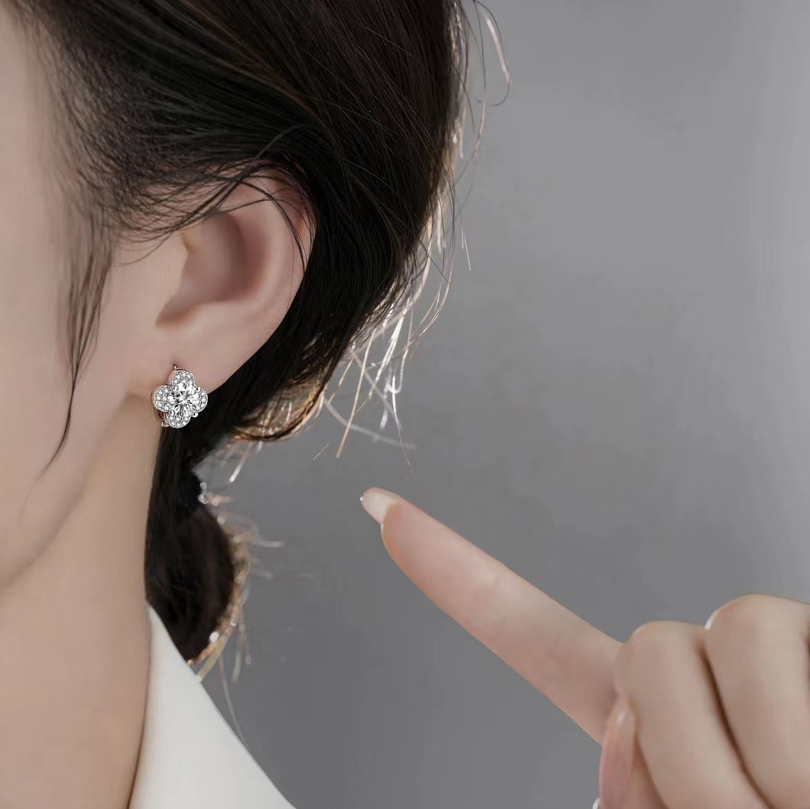 Moissanite Clover Earrings | White Gold