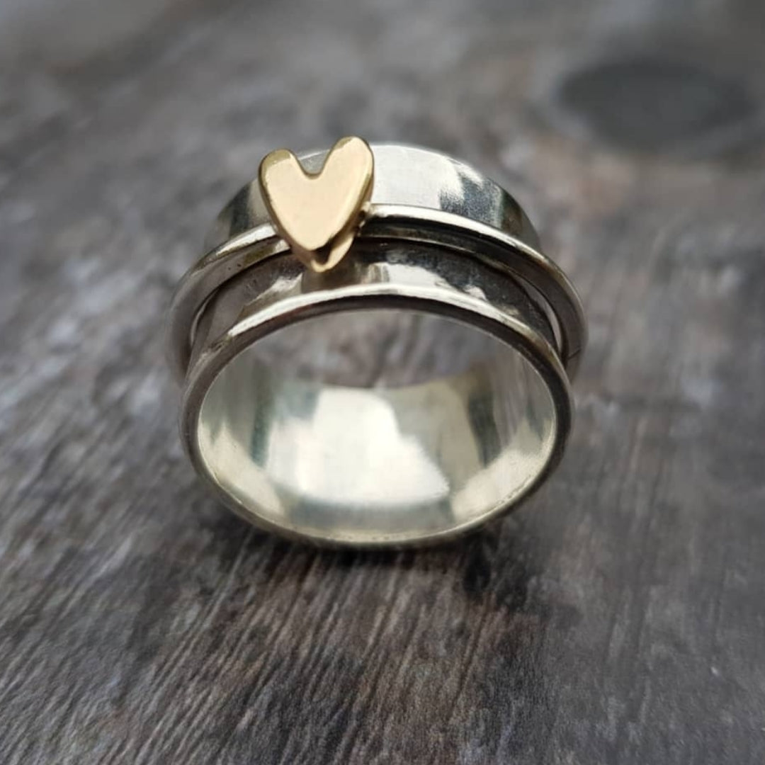Lena | Vintage Silver Women's Ring with Gold Heart