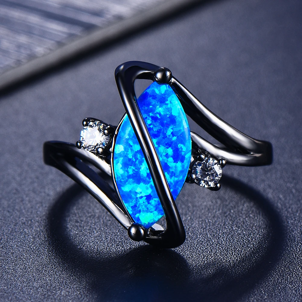 Mira | Blue Opal Dark Silver Ring