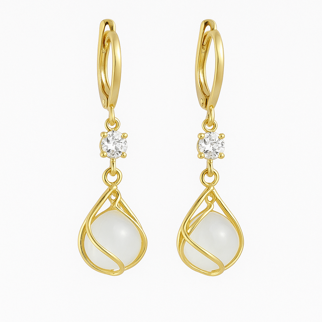 Aurelia™ | Gold Earring Hoops with White Opal