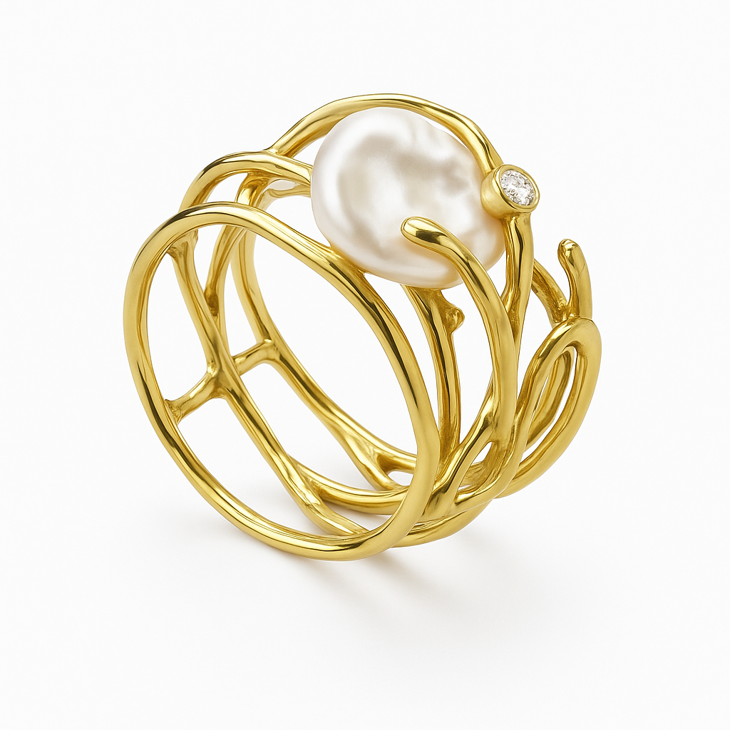 Lunara | Fine Vintage Gold Pearl Ring for Women