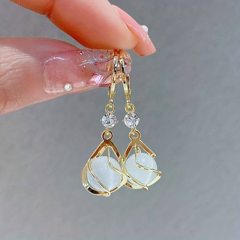 Aurelia™ | Gold Earring Hoops with White Opal
