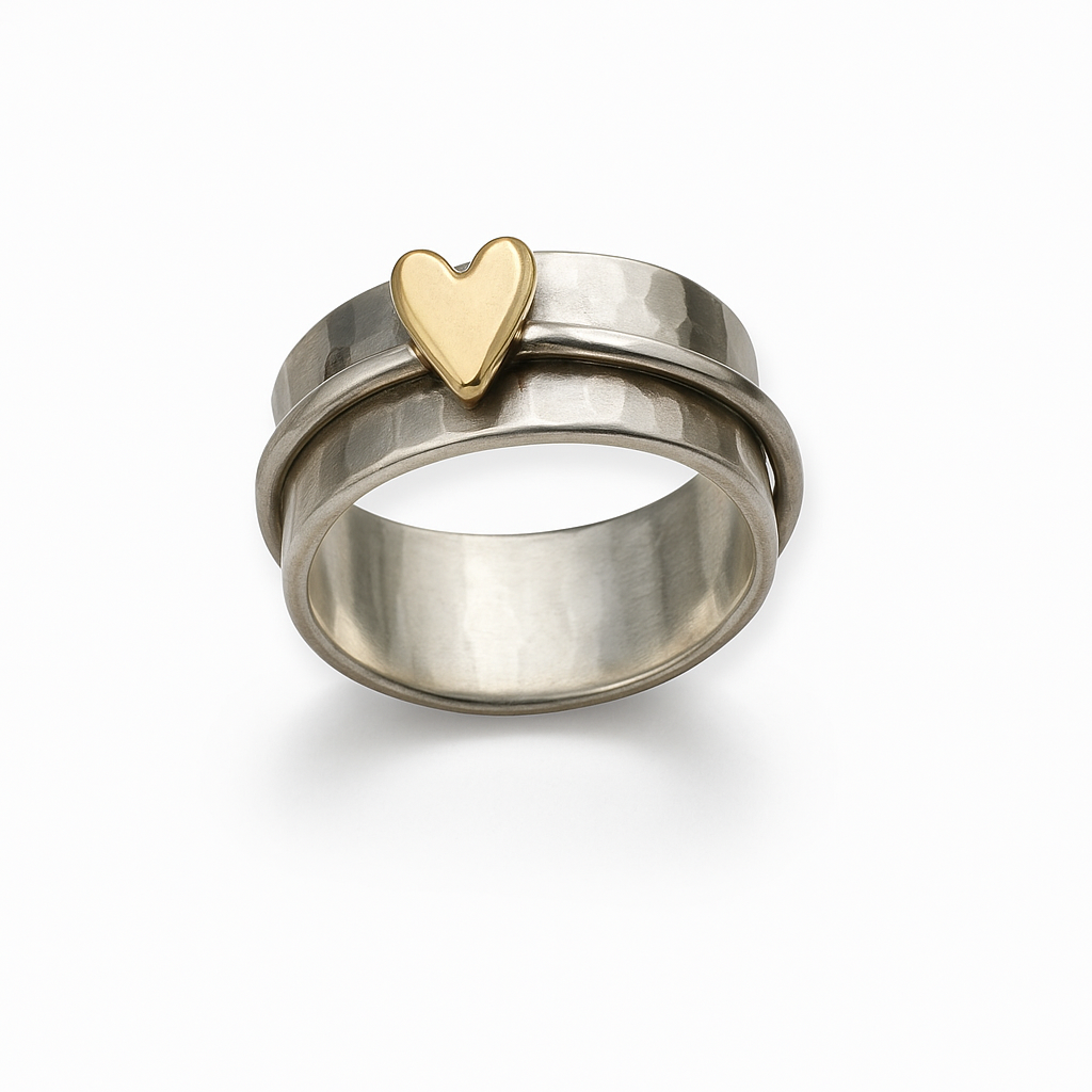 Lena | Vintage Silver Women's Ring with Gold Heart