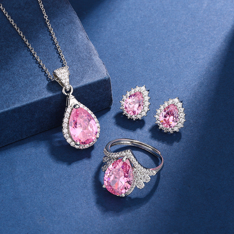 Aria Teardrop Pink Set | White Gold 