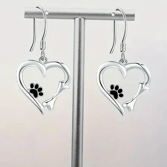 Yaritza™ – Silver Foot & Heart Dangle Earrings