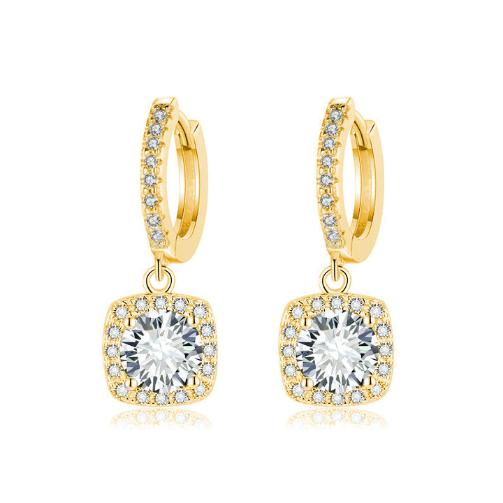 Square Halo Moissanite Drop Earrings | Gold
